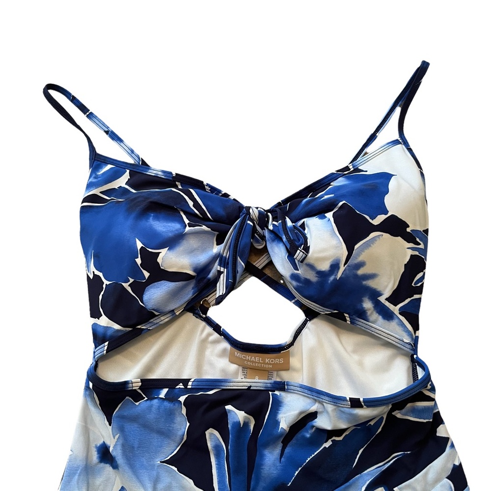 Michael Kors COLLECTION Blue Floral One Piece Cutout Swimsuit 8 NEW - Picture 2 of 9